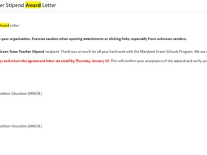 Green Team stipend award email 2023